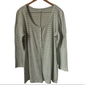 Aerie Cozy Knit Ribbed Henley Lounge Sleep Romper Stretch Blue Striped XXL 2XL